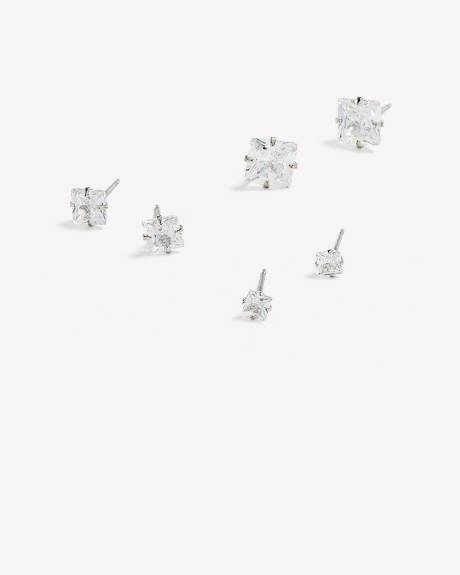 Cubic Zirconia Stud Earrings, Box of 3
