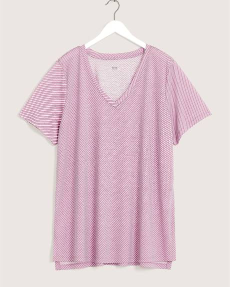 Printed V-Neck Linen Blend Long Tee