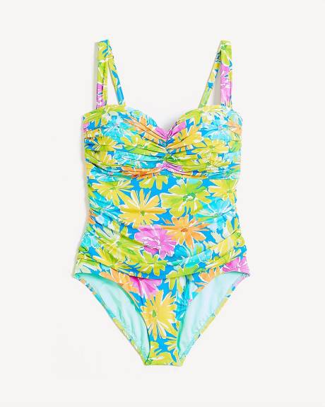 Shirred Bandeau Mio One-Piece Bathing Suit with Underwires - Bleu by Rod Beattie