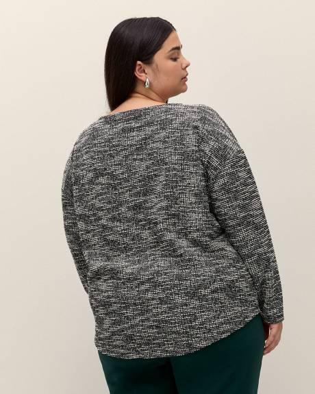 Black and White Dolman-Sleeve Knit Top