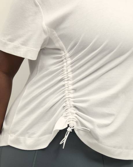White Cropped T-Shirt with Shirring Detail - Active Zone