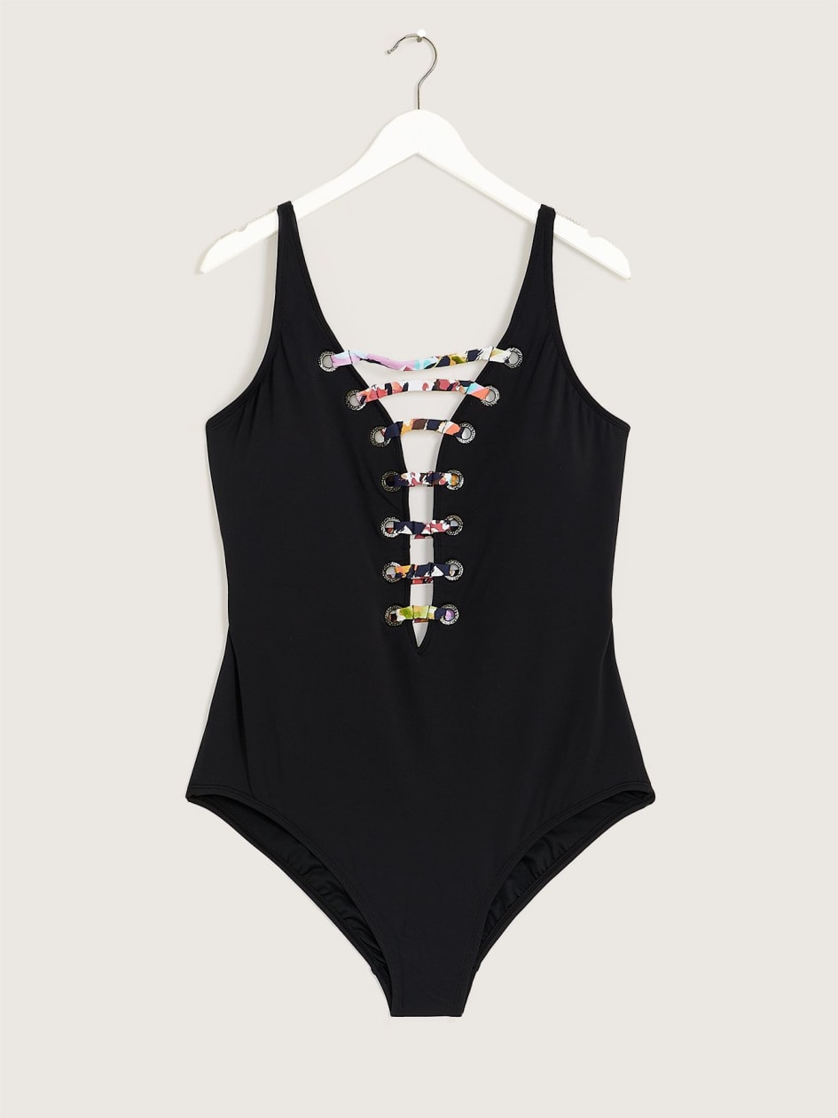 Black Lace-Down One-Piece Swimsuit - Bleu Rod Beattie