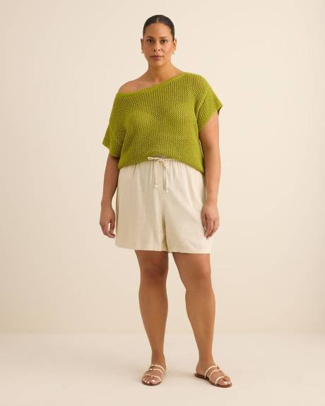 Pull en crochet &agrave; manches courtes et encolure bateau