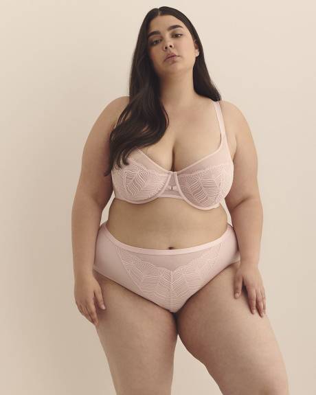 Culotte échancrée rose en microfibre avec dentelle et maille - Déesse Collection