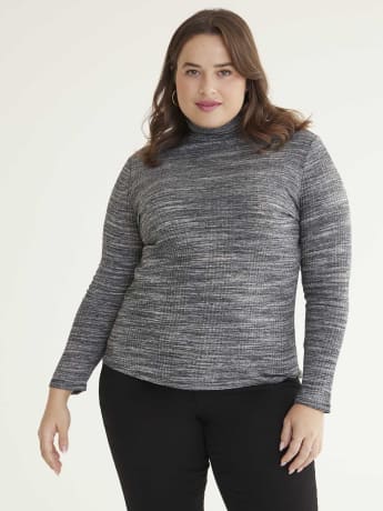 Solid Long-Sleeve Turtleneck Knit Top