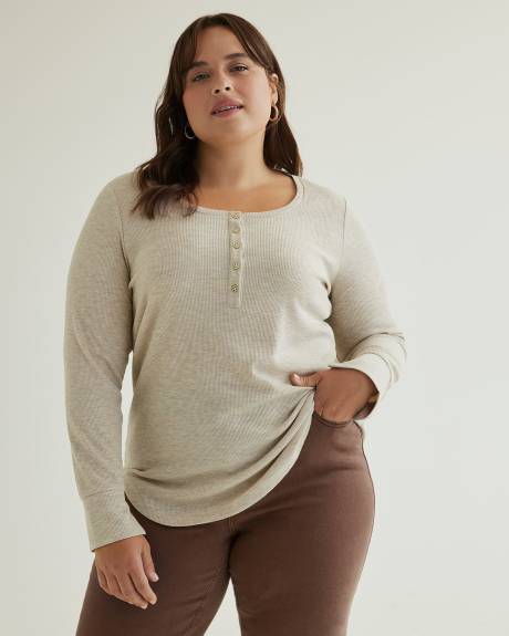 Long-Sleeve Henley Waffle Knit Top