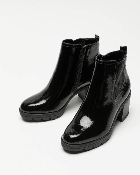 Botte courte noire lustrée Madalynn Gore à talon bloc, pied large - Naturalizer