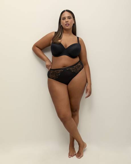 Culotte échancrée noire avec dentelle et maille - Déesse Collection