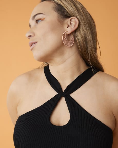 Black Ribbed Halter Sweater with Front Keyhole - Addition Elle