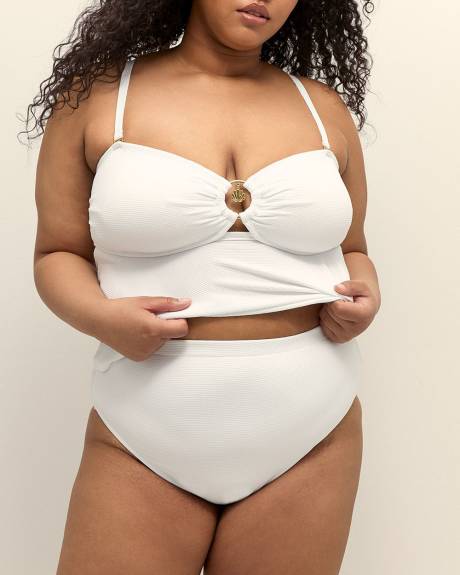 Textured White High-Waisted Swim Brief