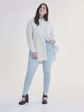 Pinstripe Poplin Oversized Tunic Shirt - Addition Elle