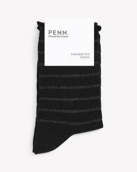 Black Rolled Edge Crew Socks with Lurex Stripes