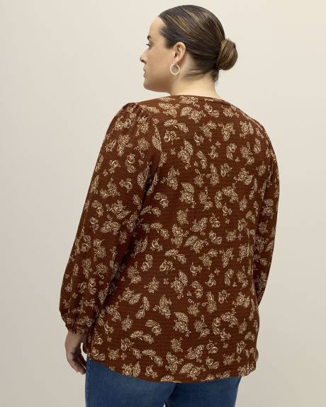 A-Line V-Neck Knit Top with Smocked Shoulders