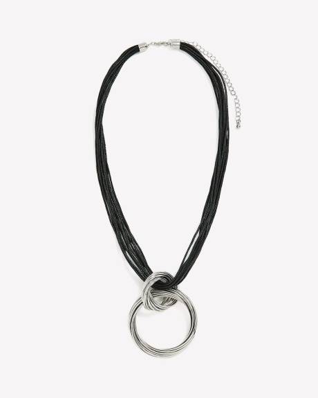 Rope Necklace with Chunky Metallic Thread Ring Pendant