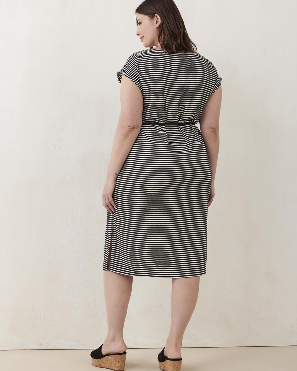 Striped Midi-Length Workwear Dress