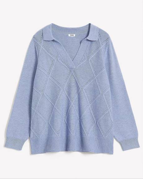 Pull à col polo avec mailles argyle, tissu responsable