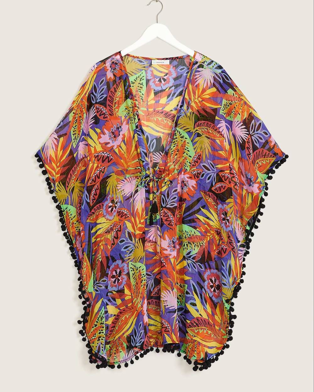 TropicalPrint Chiffon Caftan Swim CoverUp Bleu Rod Beattie
