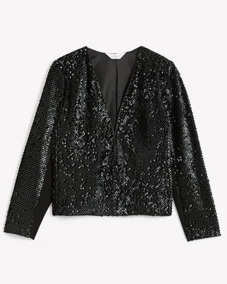 Short Black Sequins Velvet Blazer - Addition Elle
