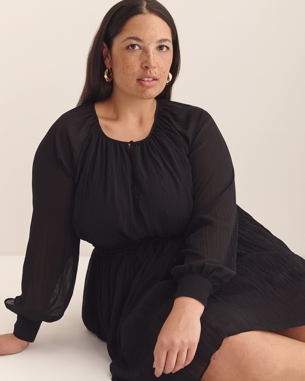 Robe noire à manches raglan et taille élastique - Addition Elle