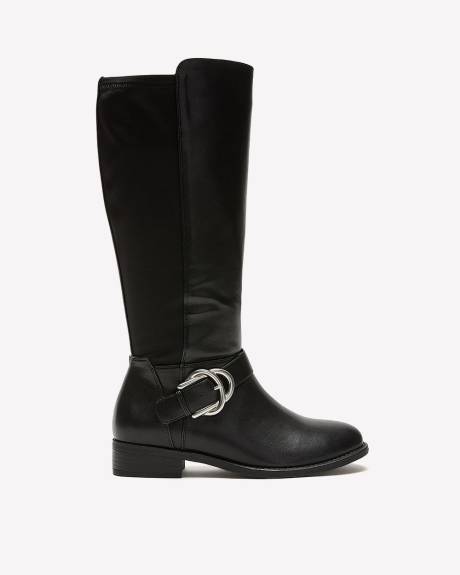 Extra Wide Width, Tall Black Faux Leather Boot with Buckle