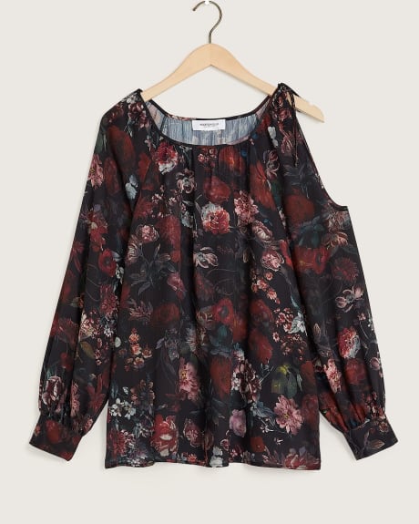 Printed Long-Sleeve Blouse with Cold Shoulder - Addition Elle