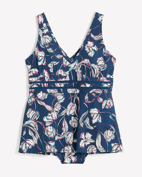 Printed Swimdress with Mesh Details