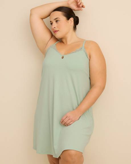 Sleeveless Rib Knit Nightgown with Lace - D&eacute;esse Collection
