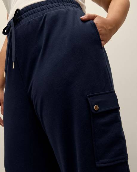 Navy French Terry High-Waisted Cargo Pant - Active Zone
