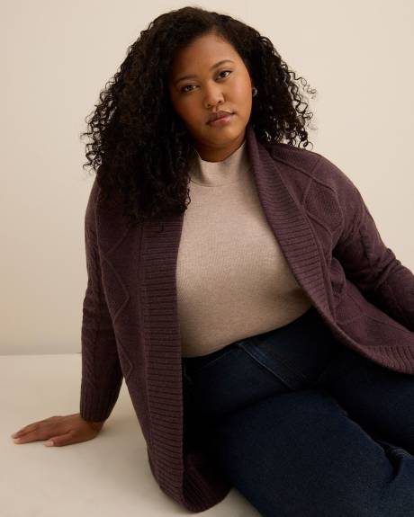 Tunic Sweater Cardigan with Cable Stitch Details