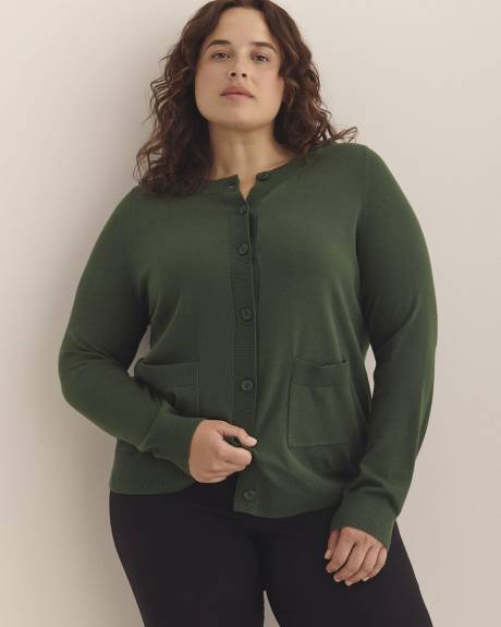 Responsible, Buttoned-Down Cotton Blend Crewneck Cardigan