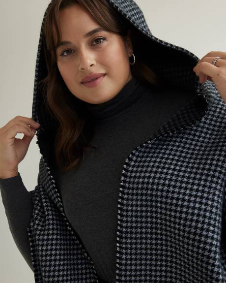 Short Houndstooth Hooded Cape