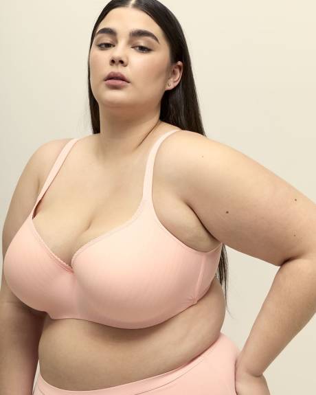 Pink Striped Contour Underwire T-Shirt Bra with Lace Trim - Déesse Collection