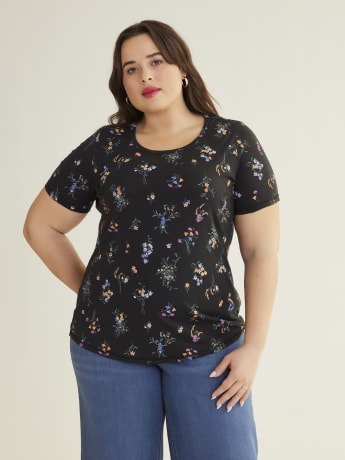 Printed Curvy-Fit Short-Sleeve Crewneck Tee