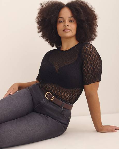 Haut en dentelle avec ourlet festonné - Addition Elle