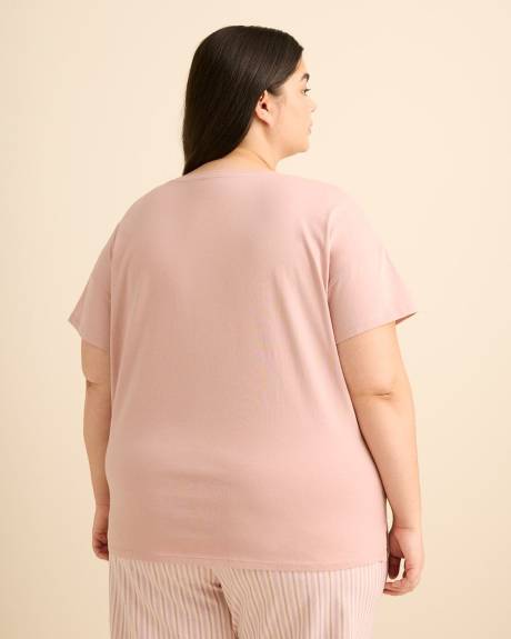 T-shirt de pyjama &agrave; manches courtes avec broderie, coupe carr&eacute;e - ti Voglio