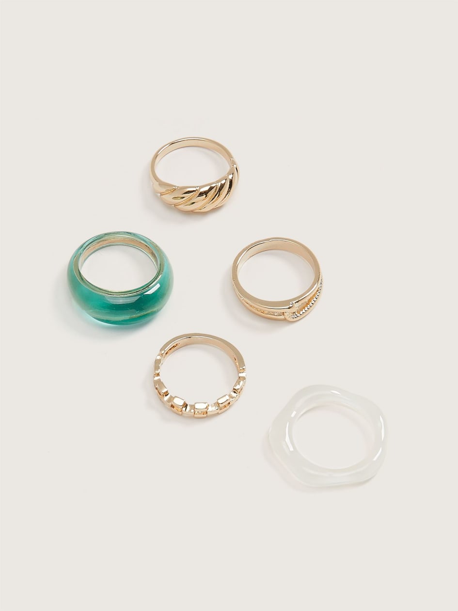 Assorted Metal and Epoxy Rings, Set of 5