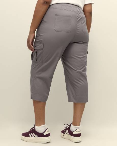 Pantalon capri en coton avec bande de taille côtelée