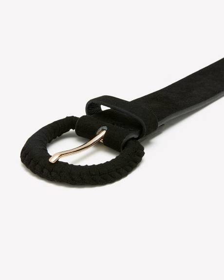 Black Faux Suede Belt with Braided Buckle