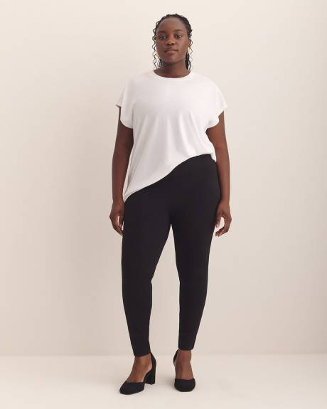 Legging tendance noir en pointe de Rome avec bande en faux cuir, tissu responsable