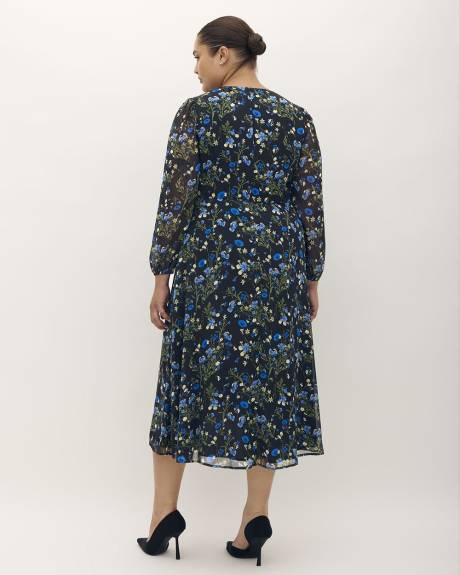 Floral V-Neck Midi Dress with High-Low Hem - Addition Elle