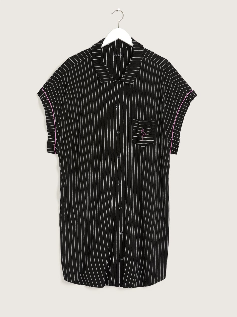 Responsible, Buttoned-Down Sleepshirt, Black & White Stripes - ti VOGLIO