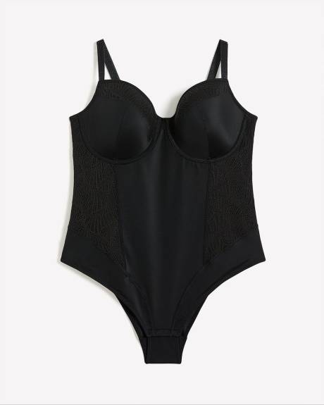 Maillot de corps sexy noir en dentelle, avec armatures - Déesse Collection