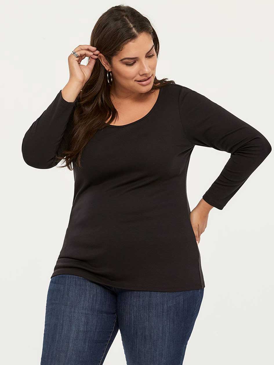 Curve Fit Long Sleeve Basic Scoop Neck T-Shirt - d/C JEANS