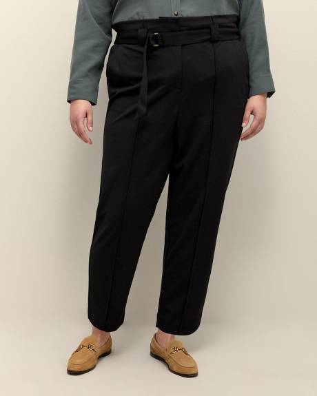 Petite, Black Paper Bag Tapered-Leg Pants