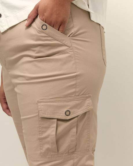 Pantalon capri en coton avec bande de taille côtelée