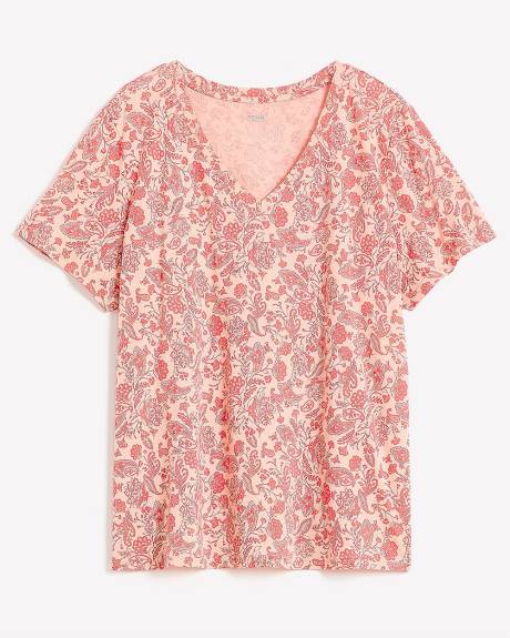 T-shirt à manches courtes et col en V, coupe boyfriend