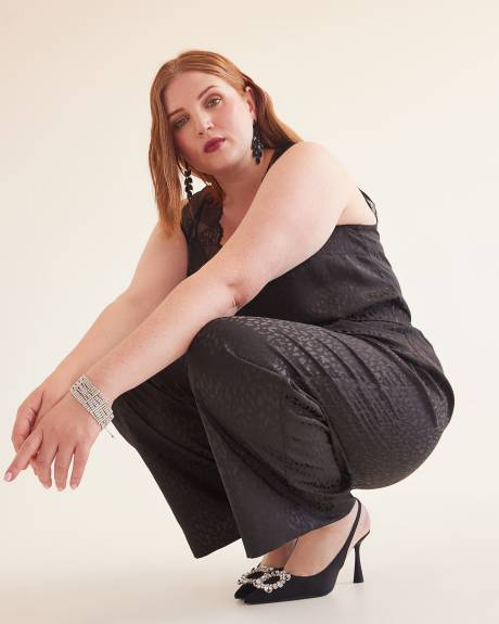 Black Textured Satin Wide-Leg Pant
