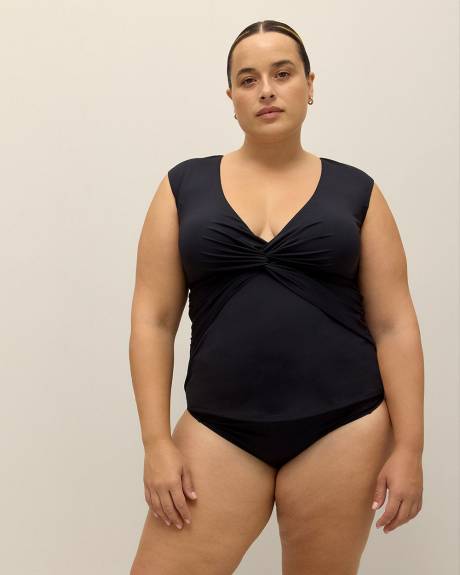 Black Twisted V-Neck Tankini Top