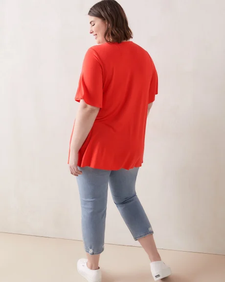 Solid Flutter Sleeve Tunic-Length Knit Top - In Every Story