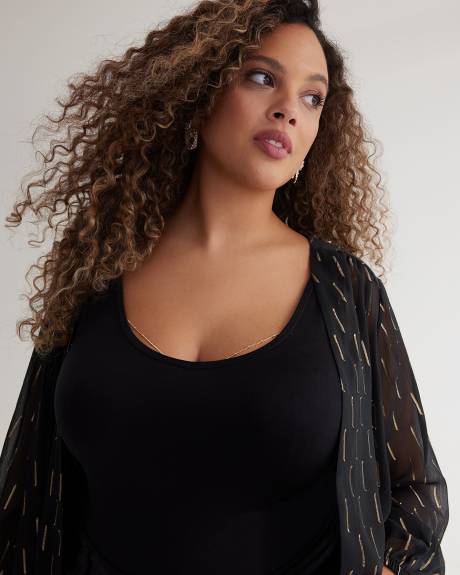 Black Open Tunic Kimono Overpiece with Bracelet Sleeves